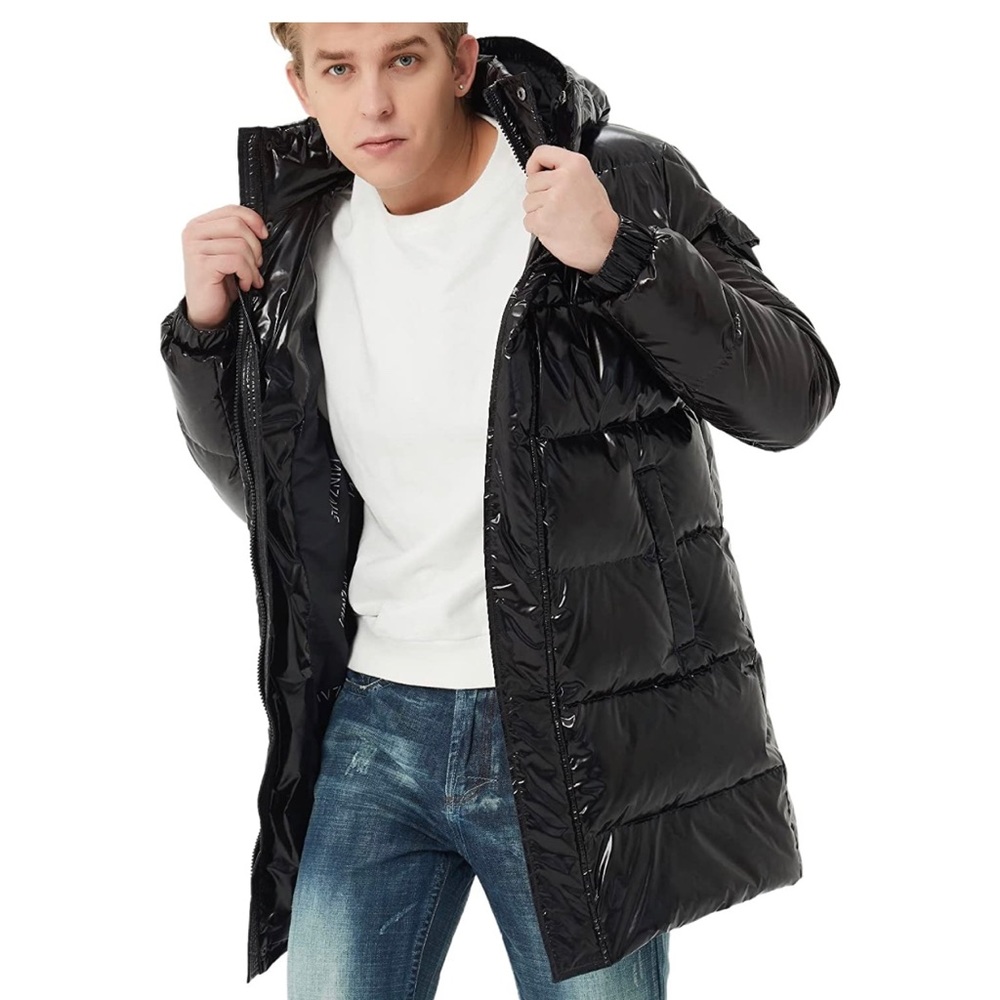 Men's Thickened Down Coat Warm Hooded Puffer Jacket Large